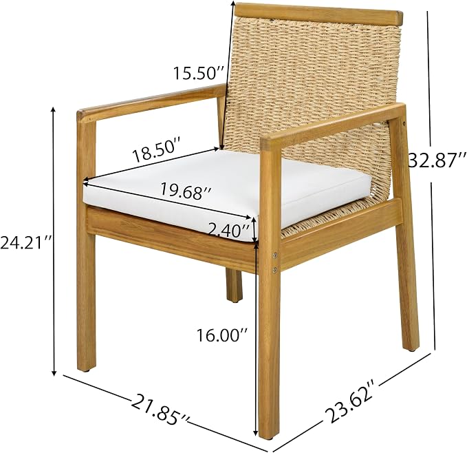 Christopher Knight Home Kora Acacia Wood Dining Table Set for 6, Outdoor Dining Set for 6, Rustic Oval Patio Dining Table and Chairs Set with PE Wicker Backrest & Soft Cushions, Teak+Natural+Beige