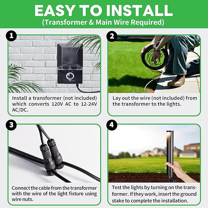 Low Voltage Pathway Lights 12V, LED Landscape Path Lights, Outdoor Waterproof Wired 5W 200LM, Black Aluminum Garden Yard 12 Pack