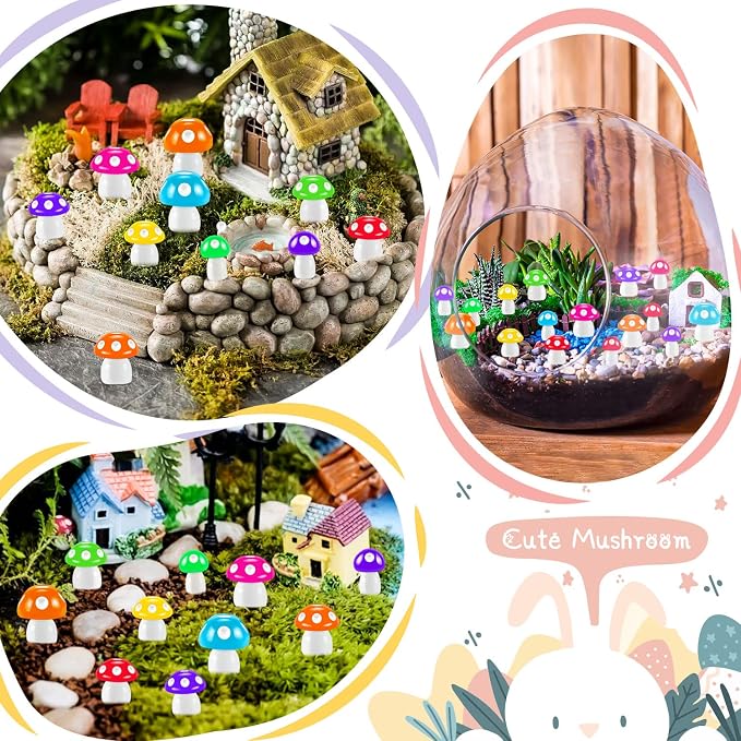 64 pcs Tiny Mushrooms, Colorful Miniature | Fairy Garden, Mini Resin Mushrooms Decoration, Mushroom Statue Cute Figurines, Garden Bonsai Micro Landscape Craft