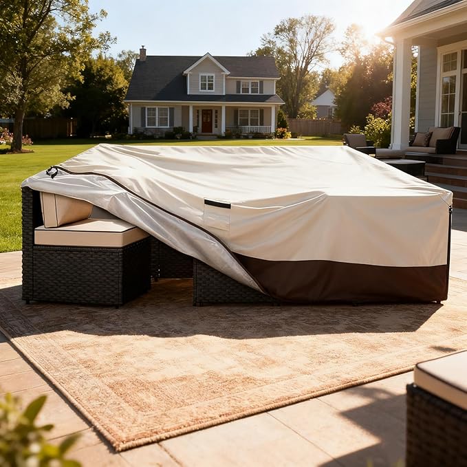Patio Furniture Covers Waterproof,Heavy Duty Outdoor Furniture Covers, Rectangle Patio Table Cover Fits 5-8Piece Sectional Set Outdoor Chair Couch Table Sets(111" L x 74" W x 28" H)