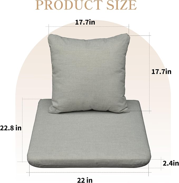 Outdoor Chair Cushions Set of 2, Patio Chair Cushions Waterproof Outdoor Patio Seat Cushions for Patio Furniture Couch Sofa, Fastness High Density Foam with Zipper Design