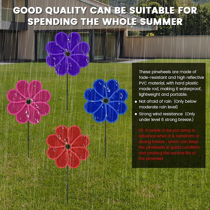 4PCS 11.4" W x 28" H Reflective Pinwheels Sparkly Lawn Wind Spinners Colorful Rainbow Windmill for Garden Decoration Bird Devices Deterrent to Scare Birds Away (Multicolor-2 Four Colors)