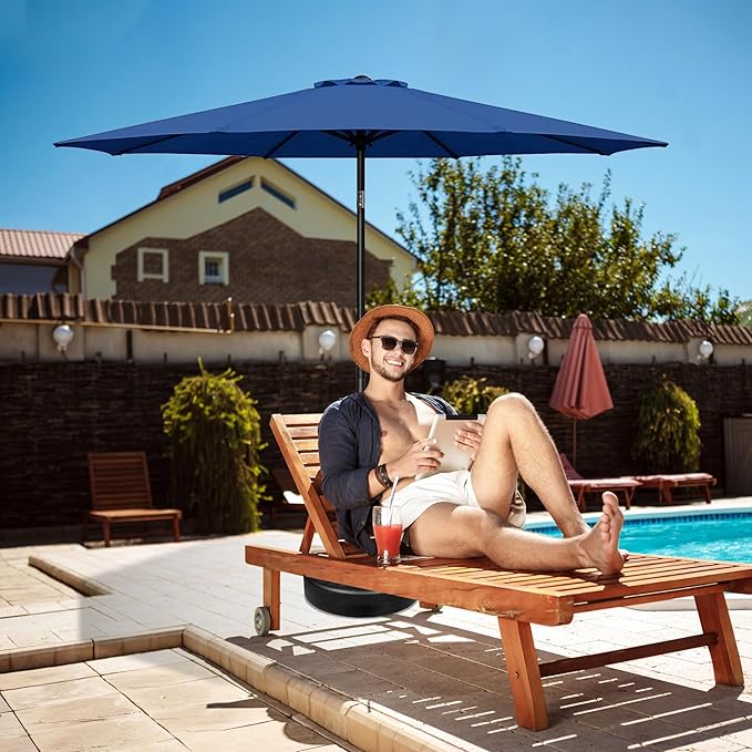 HealSmart 2pcs 9ft Patio Umbrella with Push Button Tilt/Crank, Outdoor Table Market Yard Umbrella with 8 Sturdy Ribs for Garden, Backyard, Deck, Pool, Blue