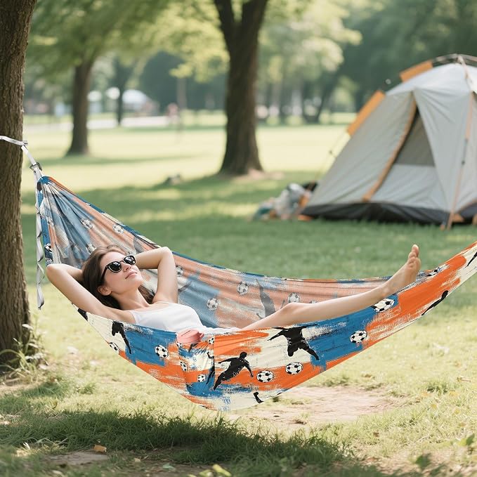 Camping Hammock Outdoor Hammocks for Outside Football Character Silhouette Beach Trees Portable Lightweight with Pockets Tree Straps Indoor