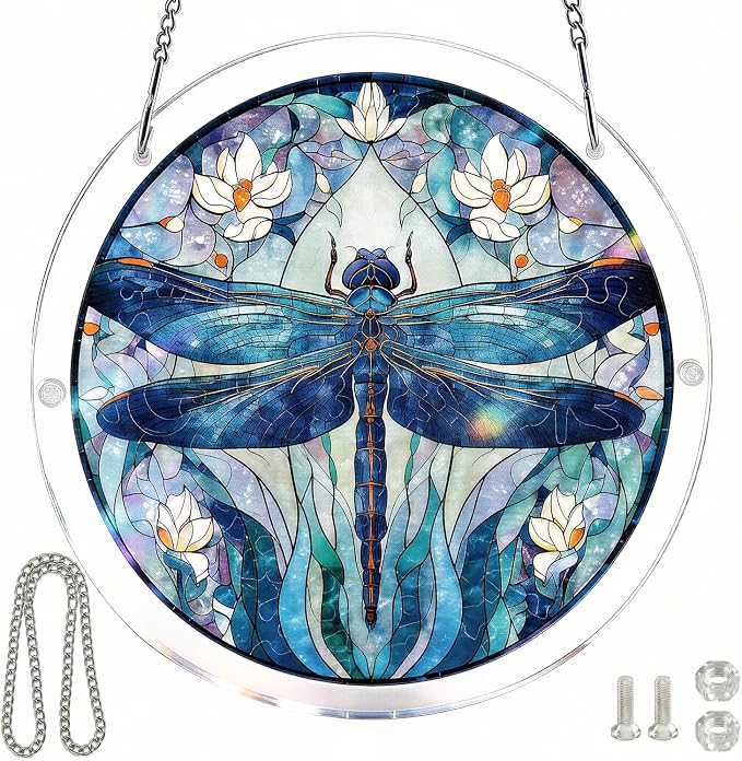 Acrylic Puzzles Sun Catcher Window Hanging, 7.5 Inch Sun Catcher Puzzle Kit for Garden Decoration DIY Acrylic Puzzle Kit Sun Catcher for Women Men Mom Birthday Gift Home Decor (Dragonfly)