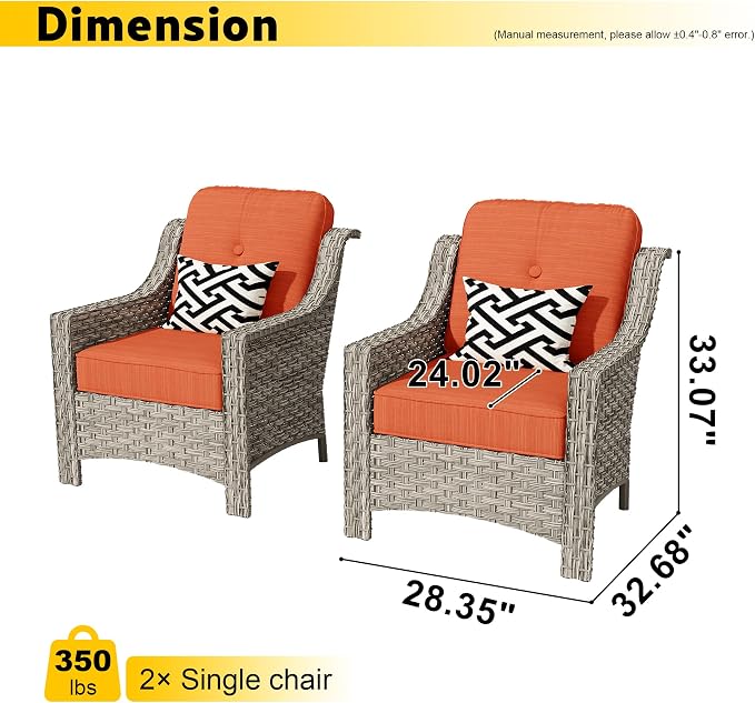 HOOOWOOO 2 Piece Patio Chairs Set,Outdoor Wicker Chairs,All Weather Resistant High Back Rattan Deck Chairs Matching Furniture(Orange Red)
