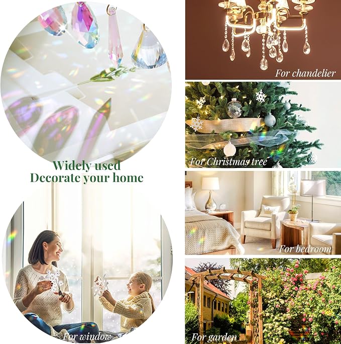 Sun Catchers for Windows Hanging, 7 Pcs Colored Crystals Suncatchers Prisms Glass Pendant Ornament for Chandelier Garden Home Room Decoration