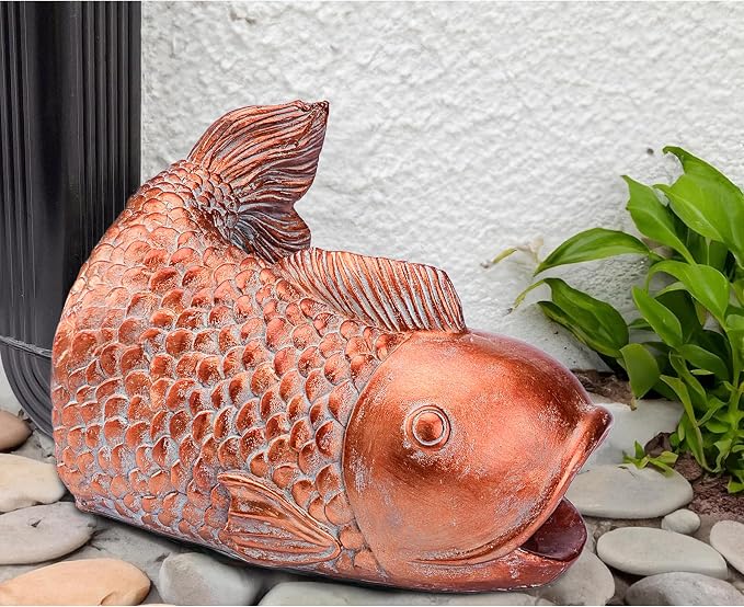 Teaeeno Fish Gutter Downspout Extension Decoration,3''x4'' Downspout Extender Diverter Splash Block Sculpture Outdoor Decor,Animal Resin Statue Ornaments, for Garden,Terrace,Lawn,Yard(Red)