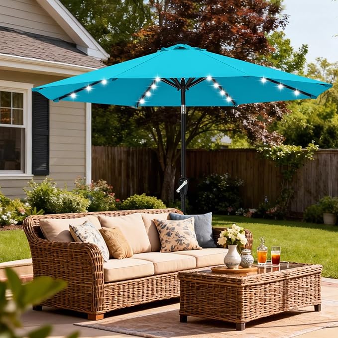 ABCCANOPY Durable Solar Led Patio Umbrellas with 32LED Lights 10FT (Turquoise)