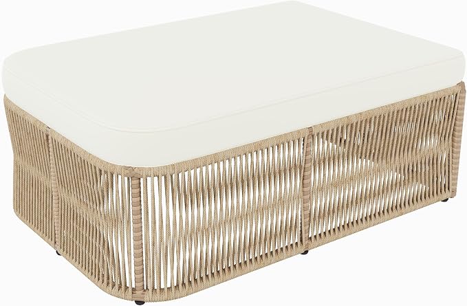 VilroCaz Outdoor PE Rattan Patio Furniture Sectional Sofa Set with Iron Frame, All-Weather Beige Wicker Conversation Set with Thick Cushions and Coffee Table for Garden Backyard Balcony