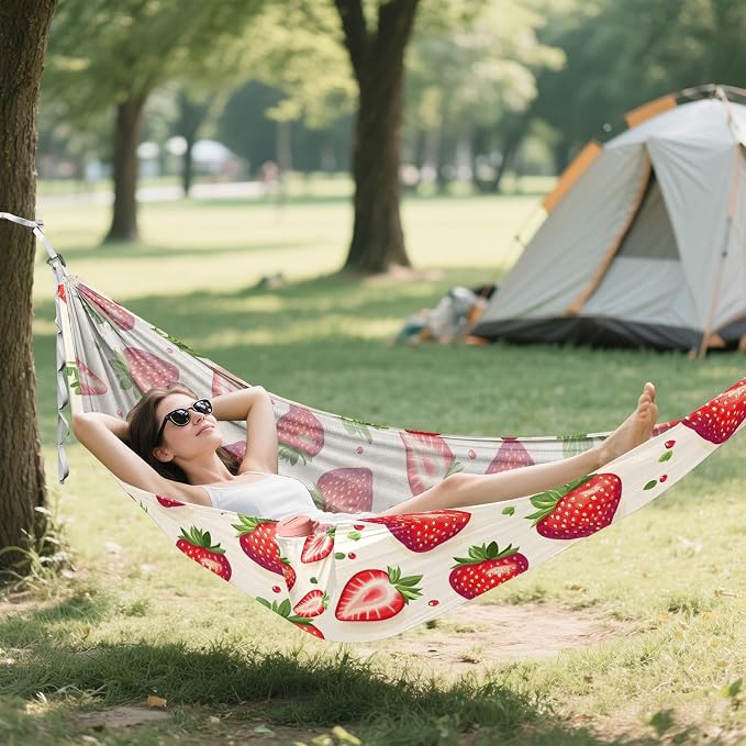 Camping Hammock Outdoor Hammocks for Outside Strawberries Lovely Beach Trees Portable Lightweight with Pockets Tree Straps Indoor Small