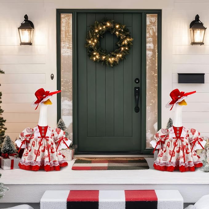 Suzile Christmas Ball Outfit Clothes for 23 Inch High Cement or Plastic Geese Ghost Lawn Porch Goose Clothes Christmas Costume