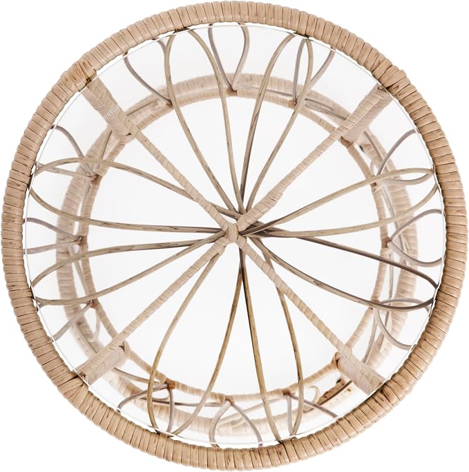 EMMA + OLIVER Ari 3 Piece Boho Patio Set - Tan Finish Faux Rattan Rope Chairs - Light Gray Removable Cushions - Tempered Glass Top Side Table - Indoor/Outdoor