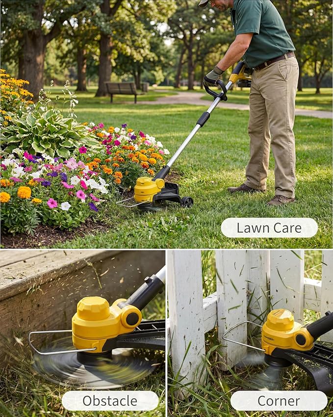 12" Cordless String Trimmer Weed Wacker, Battery Powered Grass Trimmer with 2 x 2.0Ah Batteries & Fast Charger, Includes Wheels and 8 Replacement Spool Lines for Lawn Care