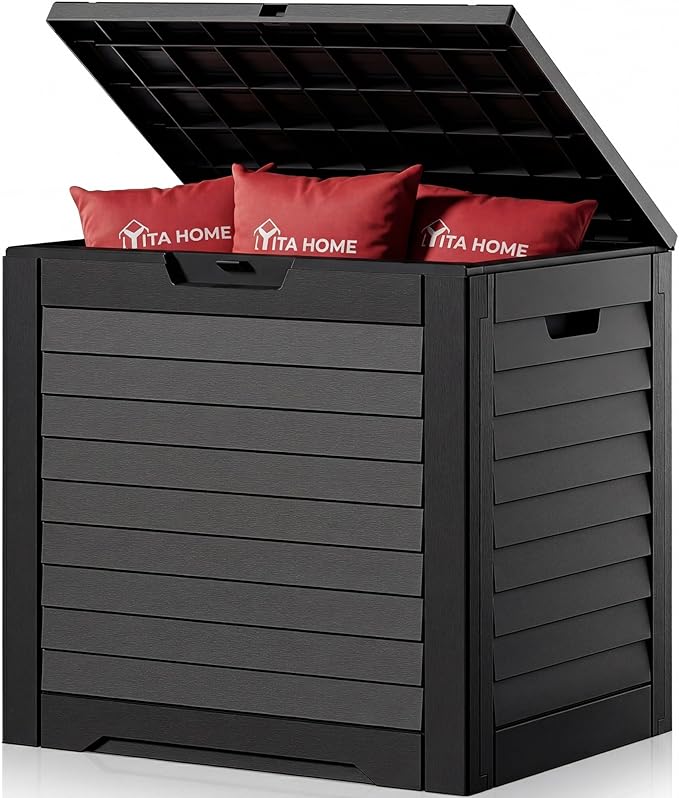 YITAHOME 35 Gallon Outdoor Storage Box, Waterproof Resin Deck Box and Package Delivery with Lockable Lid for Patio Furniture Cushions, Pool Accessories, Garden Tools, Black