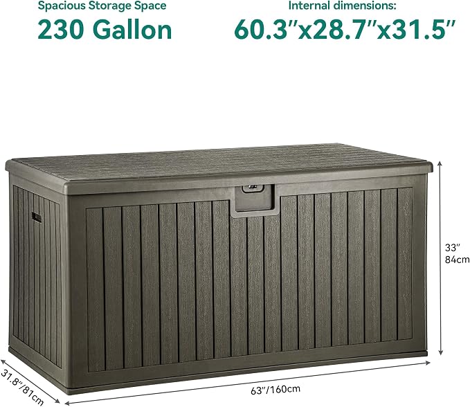 YITAHOME 230 Gallon Large Deck Box with Divider & Side Handles, Outdoor Double-Wall Storage for Patio Furniture Cushions, Garden Pool Accessories, Water Resistant & Lockable