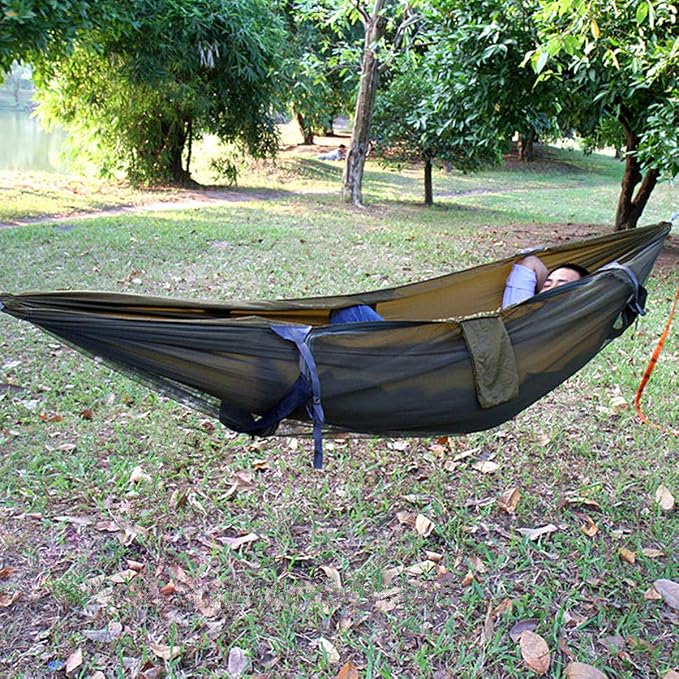 3 in 1 Hammock with Mosquito Net and Rain Fly Outdoor Hammocks Tents for Camping (Green, L)