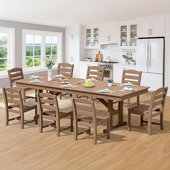 SERWALL Outdoor Armless Dining Chairs Set of 4, All-Weather HDPE Patio Dining Chair with 19.7" Widened Seat, for Backyard, Deck, Lawn and Garden, Brown