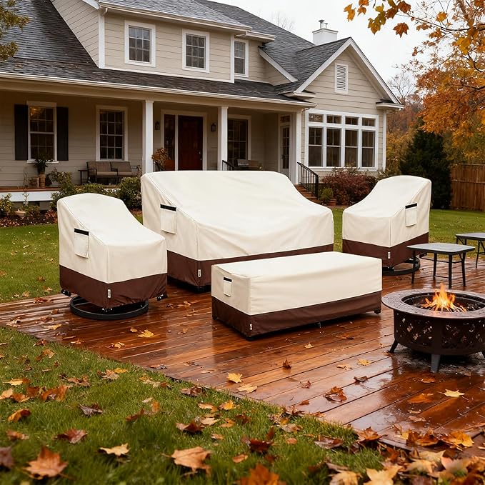 Patio Furniture Covers Set 4 Piece,600d Heavy Duty Outdoor Furniture Covers Waterproof for Outdoor Couch,Lawn Chair, Coffee Table(Medium,Beige)