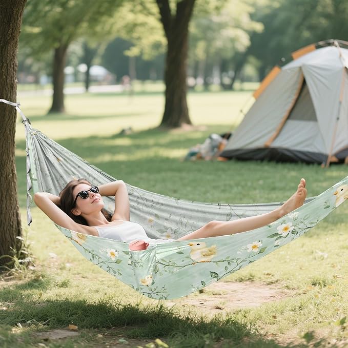 Camping Hammock Outdoor Hammocks for Outside Chick Watercolour Green Beach Trees Portable Lightweight with Pockets Tree Straps Indoor
