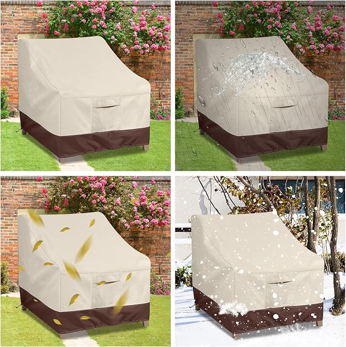 Patio Chair Covers For Outdoor Furniture Waterproof 600D Heavy Duty Oxford Chair Covers For Outdoor Furniture, Outdoor Patio Covers 38"W x 31"D x30"H (1 Pack-Beige/Brown-Small)