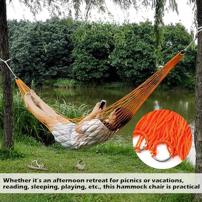Swing Hanging Rope Hammock, Nylon Hanging Hammock, Sleeping Net Bed for Outdoor Camping (Orange)