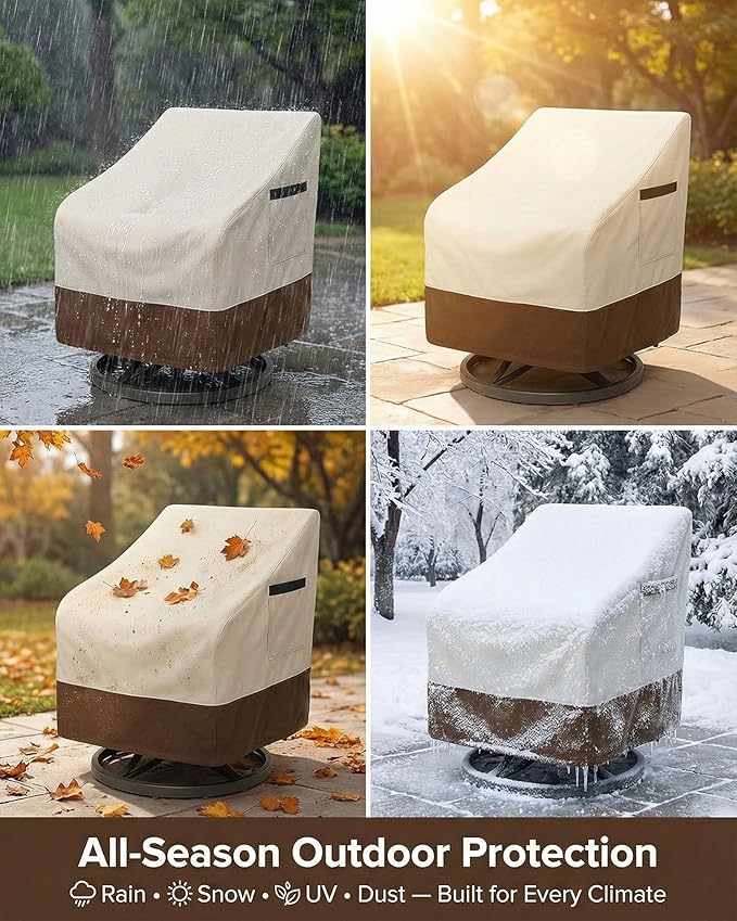 Outdoor Patio Chair Covers 4-Pack, Heavy Duty 600D Oxford Fabric, Weather Resistant Waterproof Furniture Protectors 33W x 35D x 36H inches, Beige and Brown
