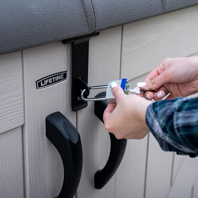 LIFETIME Large Horizontal Outdoor Deck Storage Box, Lockable Spring-Hinge Lid, 561 Gallon Capacity