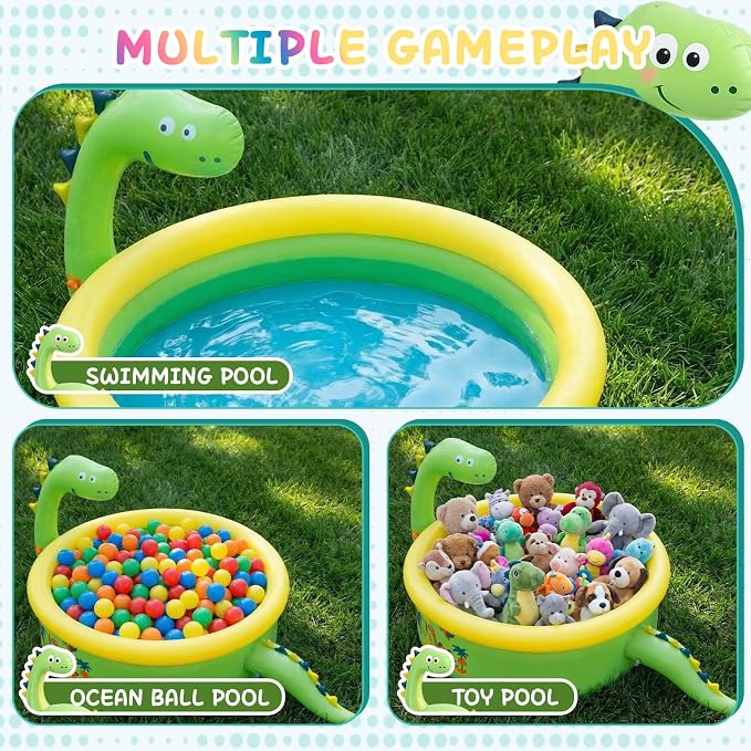 Dinosaur Inflatable Kiddie Pool Splash Pads for Toddlers Kids Splash Pads with Sprinkler Outdoor Blow up Mat Baby Dinosaur Play Swimming Pool for Backyard Garden, 69 x 24 in