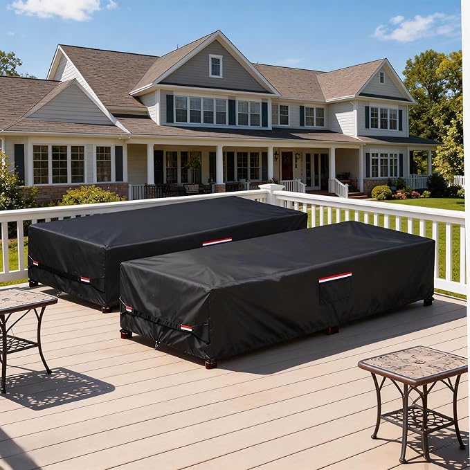 Outdoor Chaise Lounge Covers 2 Pack,600D Heavy Duty Tear-Resistant Patio Lounge Chair Cover Waterproof UV Protection,All-Weather Protection Chaise Lounge Covers,80" L x 28" W x 14" H