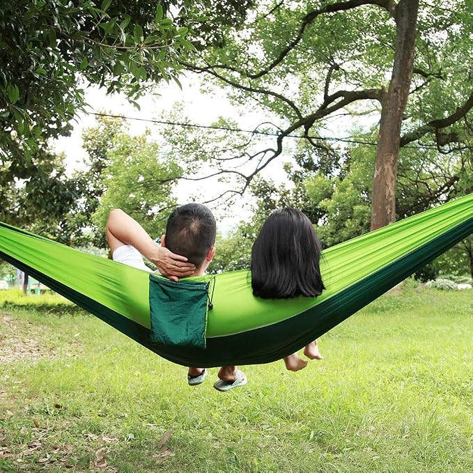Portable Camping Travel Single Hammock, Lightweight Hanging Bed with Tree Straps and Metal Buckles, 300kg Capacity Nylon Hammock for Outdoor Hiking Backpacking (Matching Tree with Fruit Green and