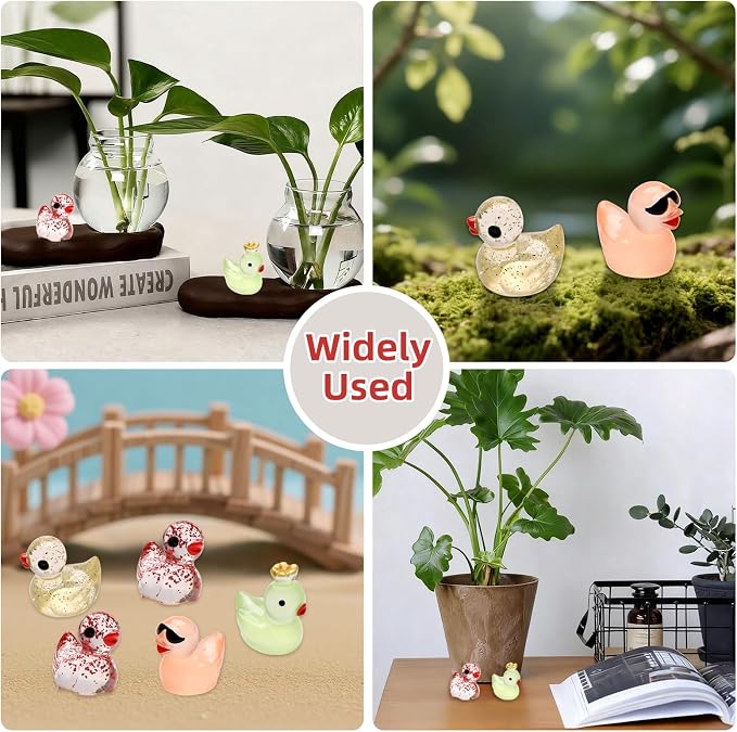 25pcs Mini Ducks Fairy Garden Accessories with Mini Suitcase | 12pcs Glitter & 13pcs Luminous Duck Mini Resin Animals figures for Garden Decor, Landscape Decor, DIY Craft, Succulents