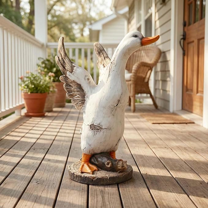 12" Real Farm Porch Duck Statue, Resin Large Lawn Yard Porch Goose, Whimsical Outdoor Decor Gift Idea, Concrete Porch Goose Perfect for Garden, Patio, Backyard - Durable & Weather-Resistant