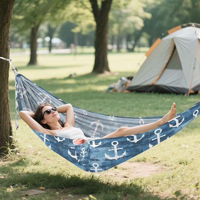 Camping Hammock Outdoor Hammocks for Outside Nautical Seafaring Beach Trees Portable Lightweight with Pockets Tree Straps Indoor Small