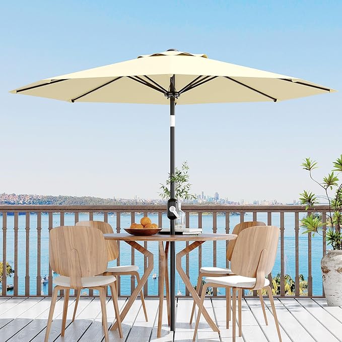 CABIHOME 10 ft Outdoor Patio Umbrella, Outdoor Table Umbrella with 8 Sturdy Ribs | Crank Lift & Push Button Tilt, Yard Umbrella, Market Umbrella for Garden Pool Deck Yard