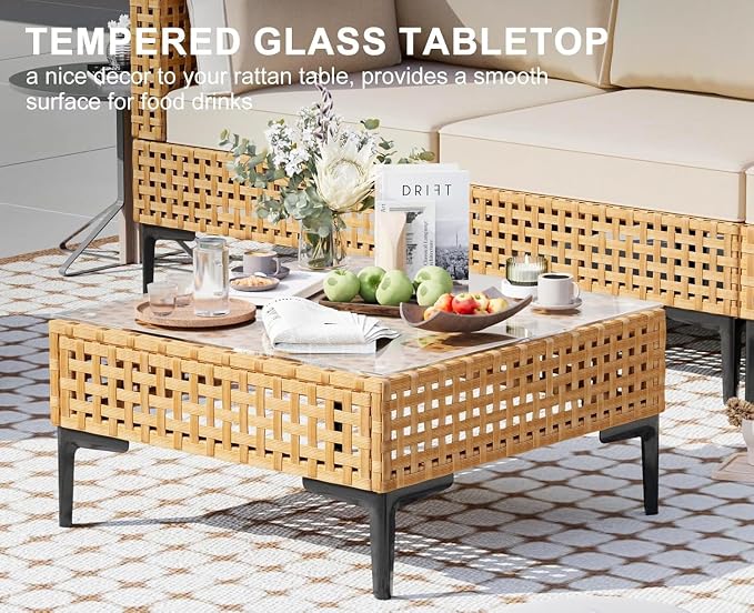 Restland 7 Piece Patio Furniture Wicker Modular Design Outdoor Sectional with Thick Cushion Large Patio Set Modern Boho Outdoor Conversation Set for Backyard, Porch