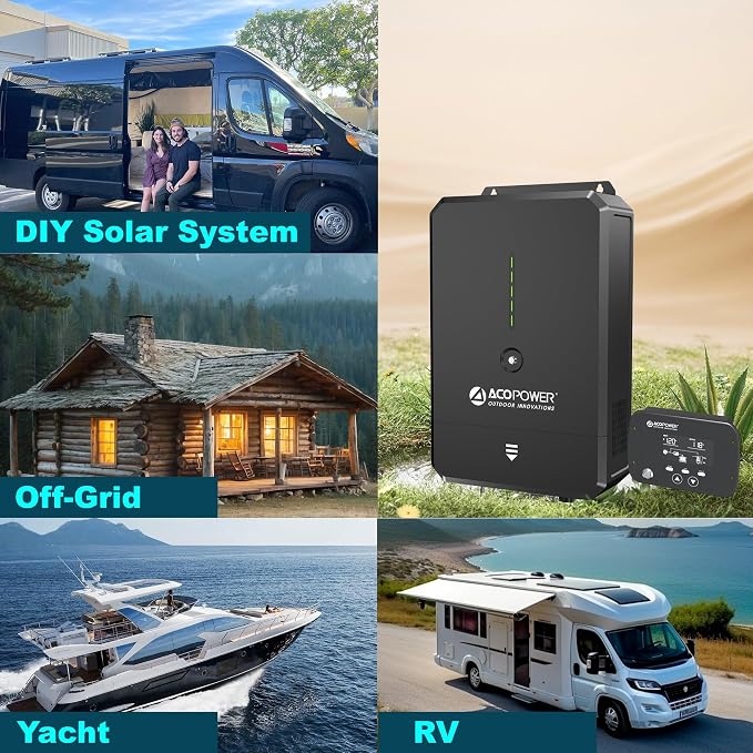 ACOPOWER 12V 3000W All-in-One Solar Inverter Charger 150A Adjustable MPPT & AC Charger, 110/120V Pure Sine Wave, for RV, Van, Off-Grid & Backup Power