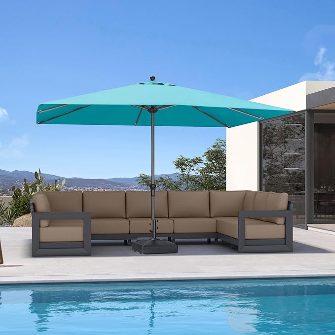 PURPLE LEAF 11.5' x 8' Rectangle Patio Market Umbrella with Base Outdoor Table Umbrellas Aluminum Frame Sun Shade with 8 Sturdy Ribs for Garden Deck Lawn Pool Turquoise Blue