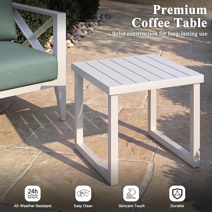 3 Piece Aluminum Patio Furniture Set, Modern Outdoor Patio Conversation Sets with Ergonomic Armhairs and Side Table, 6" Thick Washable Cushions for Balcony, Porch, Backyard,White