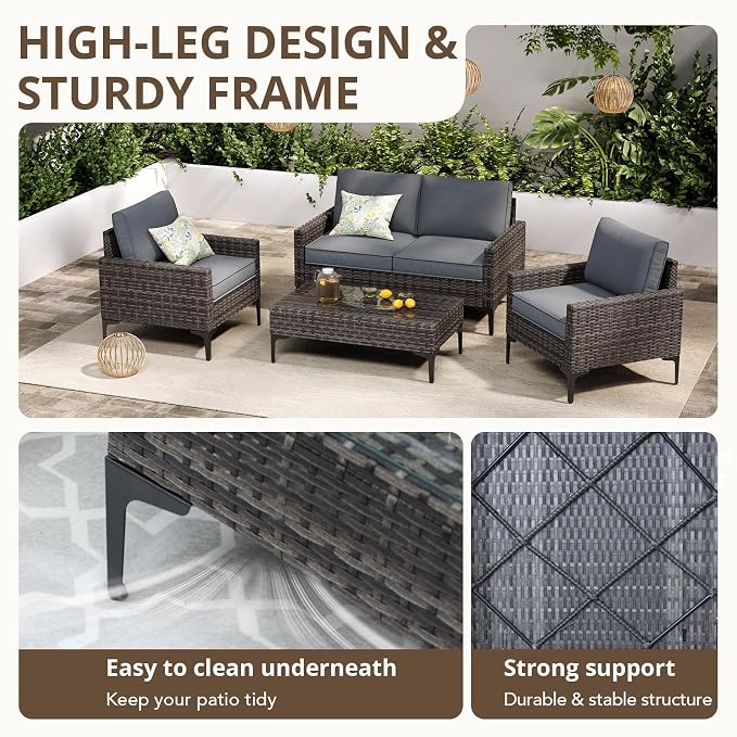 2-Piece Outdoor Single Chairs, All-Weather Wicker Patio Sofa Set with Cushions for Garden, Poolside, Porch, Grey