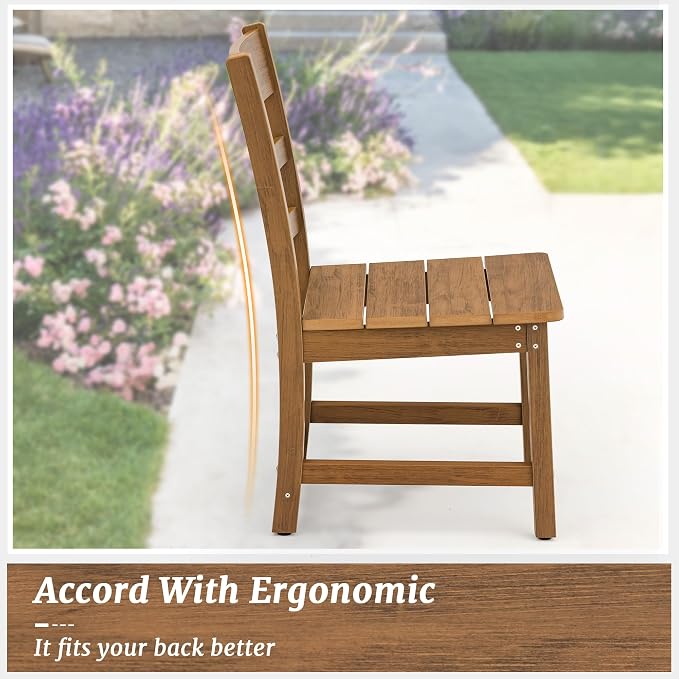 Cozyman Armless Outdoor Dining Chairs, All Weather Resistant HDPS Patio Dining Chairs, Classic Chair Support 350 LBS, for Outdoor Indoor, Lawn, Garden, Backyard, Teak Color-Oil Printed