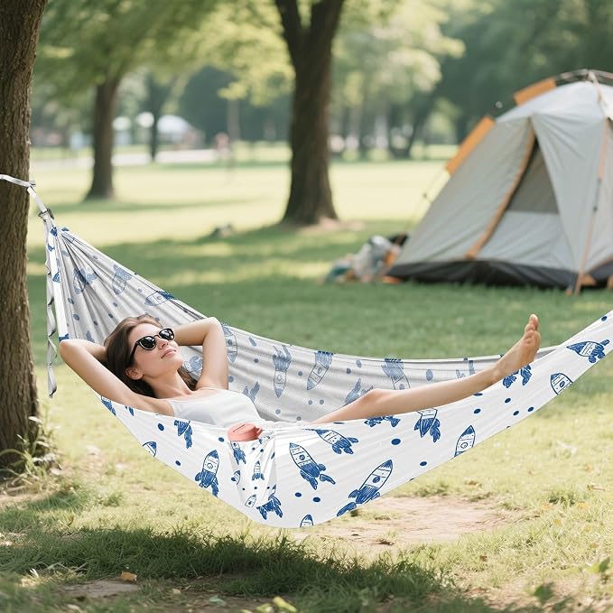 Camping Hammock Outdoor Hammocks for Outside Rocket Blue Beach Trees Portable Lightweight with Pockets Tree Straps Indoor