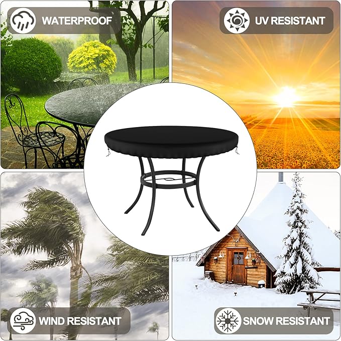 Demao Outdoor Patio Furniture Covers, Round Garden Table Cover,Waterproof Furniture Covers, UV Resistant Anti-Fading Cover for Round Table, Black, 44 inch Diameter