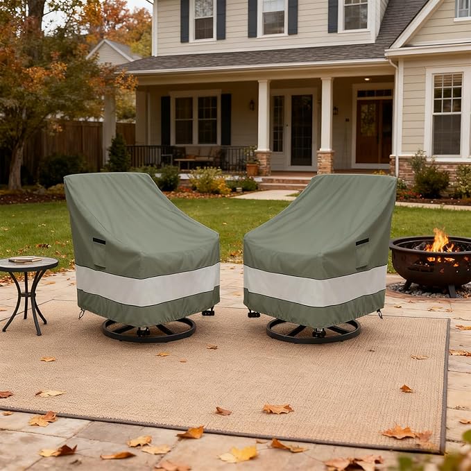 Outdoor Swivel Chair Cover 4 Pack,Waterproof 100% Outdoor Patio Chair Covers,33W x 37 D x 38.5 H inches,Outside Furniture Lounge Deep Seat Cover -Grayish Green