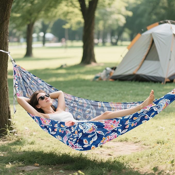 Camping Hammock Outdoor Hammocks for Outside Ethnic Paisley Watercolor Floral Beach Trees Portable Lightweight with Pockets Tree Straps Indoor