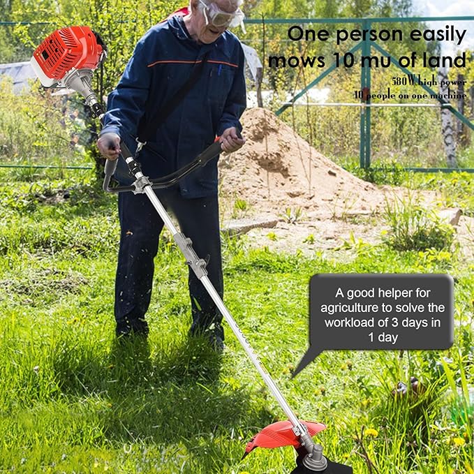 YOXIER 52CC Gas Weed Wacker, 2-Cycle 2 in 1 Gas Weed Eater, Upgraded 2.2KW/8500rpm Weed Wacker Gas Powered, Strong Power Brush Cutter, Gas String Trimmer for Daily Trimming Red
