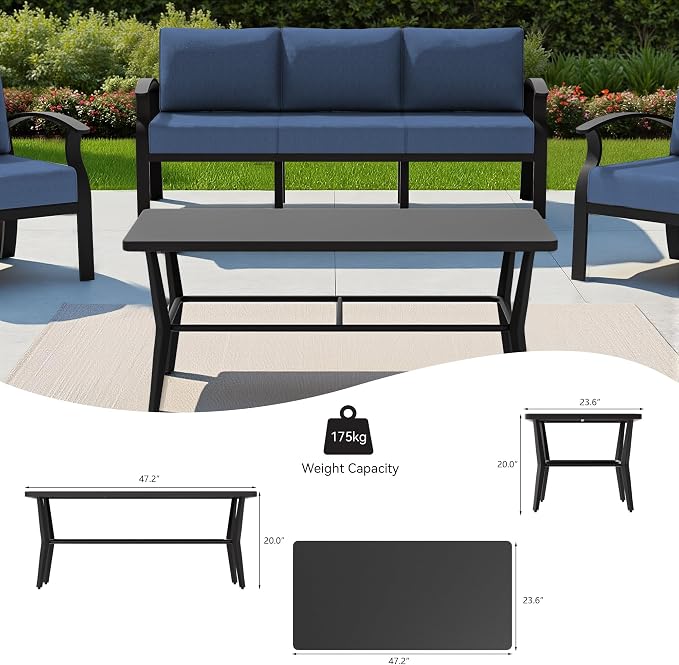 Kullavik Aluminum Patio Furniture Set,8 Piece Modern Metal Outdoor Patio Furniture w/5.1'' Thick Cushion,Swivel Chairs and Rectangular Coffee Table,Patio Conversation Sets for Porch,Deck,NavyBlue