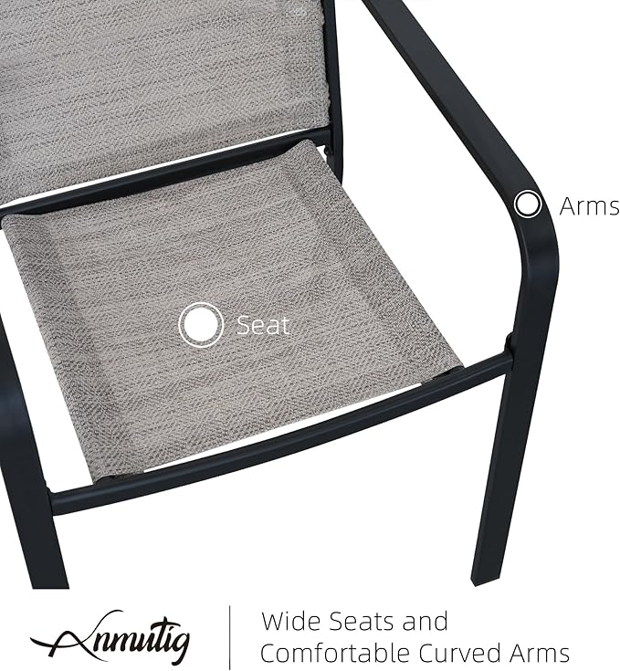 Anmutig 5-Piece Outdoor Patio Dining Set, 40-Inch Round Glass Table with 4 Stackable Chairs, Beige Grey