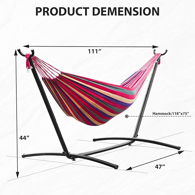 Camping Hammock with Stand - Heavy Duty 400lb Portable Outdoor Double Hammock Set with Carry Bag, Space Saving No Trees Needed 2 Person Hammock for Backyard, Beach, Deck (Red)