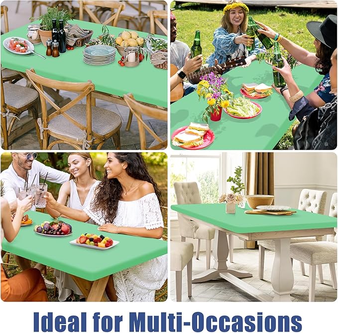 Moosfor Spandex 8 Foot Rectangle Table Cloth 2 Pack, Elastic Fitted Tablecloths for Picnic, Stretch Washable Patio Table Cover for Outdoor, Camping, Banquet and Parties (Bright Green, 30"x96")